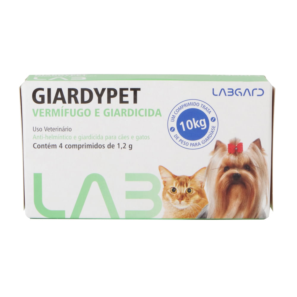 Vermífugo e Giardicida Giardypet 1,2g Labgard p/ Cães e Gatos c/ 4