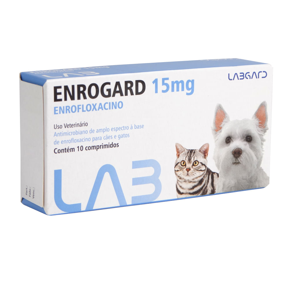 Antimicrobiano Enrogard Labgard 15mg p/ Cães e Gatos c/10 Comprimidos