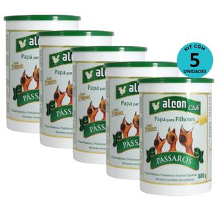 Kit-5-Racao-Alcon-Club-Papa-Filhote-Passaros-Super-Premium-600g
