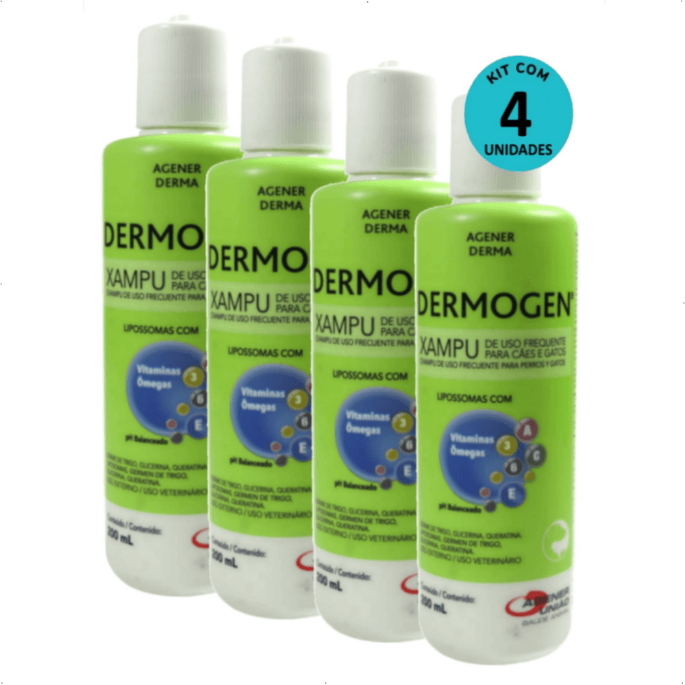 Kit 4 Dermogen Xampu 200ml P/ Cães e Gatos Agener parceiropet