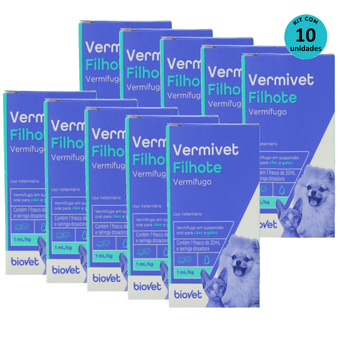 Kit-10-Vermifugo-Vermivet-Filhotes-Biovet-20ml Kit-10-Vermifugo-Vermivet-Filhotes-Biovet-20ml