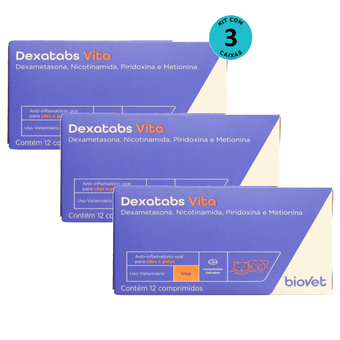 Kit-3-Dexatabs-Vita-para-Caes-e-Gatos-1mg-com-12-comprimidos---Biovet Kit-3-Dexatabs-Vita-para-Caes-e-Gatos-1mg-com-12-comprimidos---Biovet