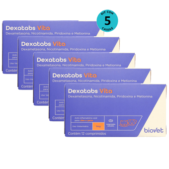 Kit-5-Dexatabs-Vita-para-Caes-e-Gatos-1mg-com-12-comprimidos---Biovet Kit-5-Dexatabs-Vita-para-Caes-e-Gatos-1mg-com-12-comprimidos---Biovet