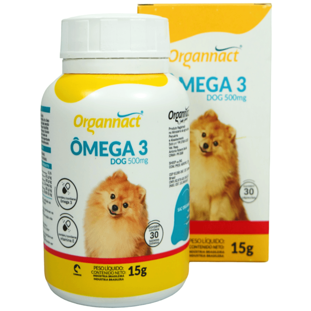 Ômega 3 Dog 500mg Com 30 Cápsulas Organnact Suplemento Para Cães