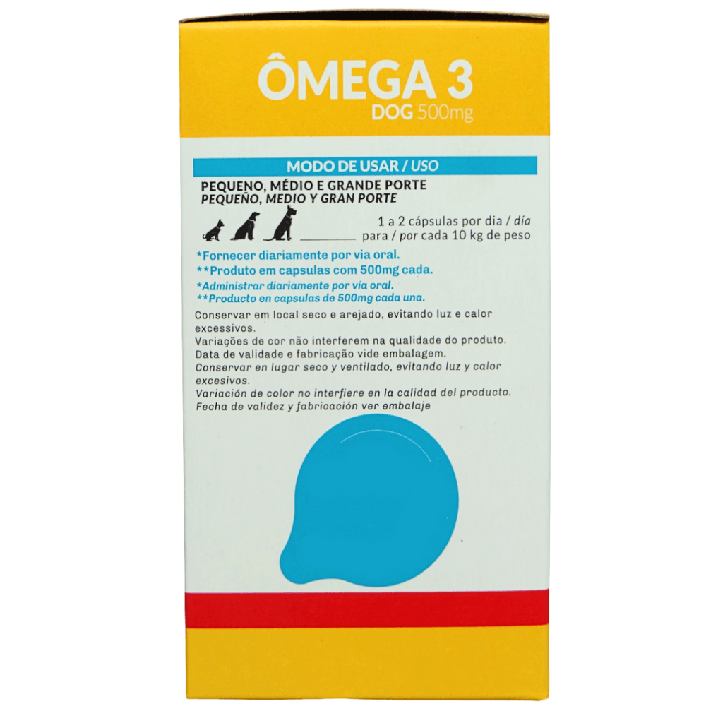 Ômega 3 Dog 500mg Com 30 Cápsulas Organnact Suplemento Para Cães