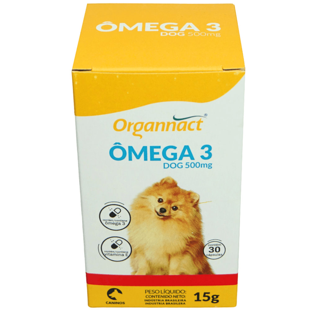 Ômega 3 Dog 500mg Com 30 Cápsulas Organnact Suplemento Para Cães