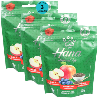 Kit-3-Hana-Natural-Life-Maca-Blueberry-Chia-80g-Para-Caes-Adultos Kit-3-Hana-Natural-Life-Maca-Blueberry-Chia-80g-Para-Caes-Adultos