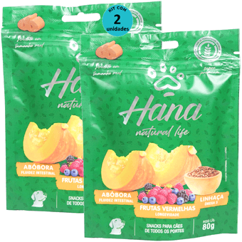 Kit-2-Hana-Natural-Life-Abobora-Frutas-Vermelhas-Linhaca-80g-Para-Caes-Adultos Kit-2-Hana-Natural-Life-Abobora-Frutas-Vermelhas-Linhaca-80g-Para-Caes-Adultos