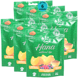 Kit-6-Hana-Natural-Life-Abobora-Frutas-Vermelhas-Linhaca-80g-Para-Caes-Adultos