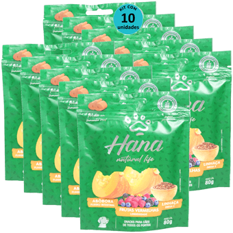 Kit-10-Hana-Natural-Life-Abobora-Frutas-Vermelhas-Linhaca-80g-Para-Caes-Adultos Kit-10-Hana-Natural-Life-Abobora-Frutas-Vermelhas-Linhaca-80g-Para-Caes-Adultos