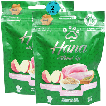 Kit-2-Hana-Natural-Life-Batata-Doce-Quinoa-Frango-80g-Para-Caes-Adultos Kit-2-Hana-Natural-Life-Batata-Doce-Quinoa-Frango-80g-Para-Caes-Adultos