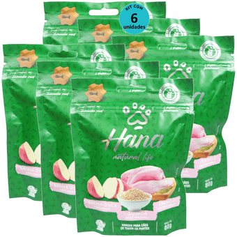 Kit-6-Hana-Natural-Life-Batata-Doce-Quinoa-Frango-80g-Para-Caes-Adultos Kit-6-Hana-Natural-Life-Batata-Doce-Quinoa-Frango-80g-Para-Caes-Adultos