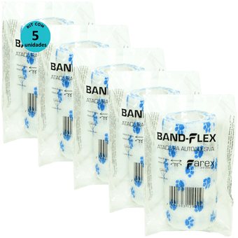 Kit-5-Atadura-Band-Flex-Branca-Com-Patinhas-10cm Kit-5-Atadura-Band-Flex-Branca-Com-Patinhas-10cm