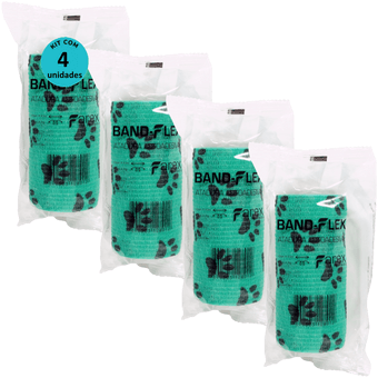Kit-4-Atadura-Verde-Com-Patinhas-10cm-Band-Flex Kit-4-Atadura-Verde-Com-Patinhas-10cm-Band-Flex