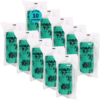 Kit-10-Atadura-Verde-Com-Patinhas-10cm-Band-Flex Kit-10-Atadura-Verde-Com-Patinhas-10cm-Band-Flex