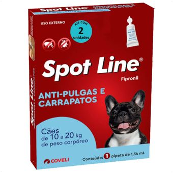 SPOT-LINE-ANTIPULGAS-E-CARRAPATOS-134ML-PARA-CAES-DE-10 A-20KG-COVELI-KIT-COM-21